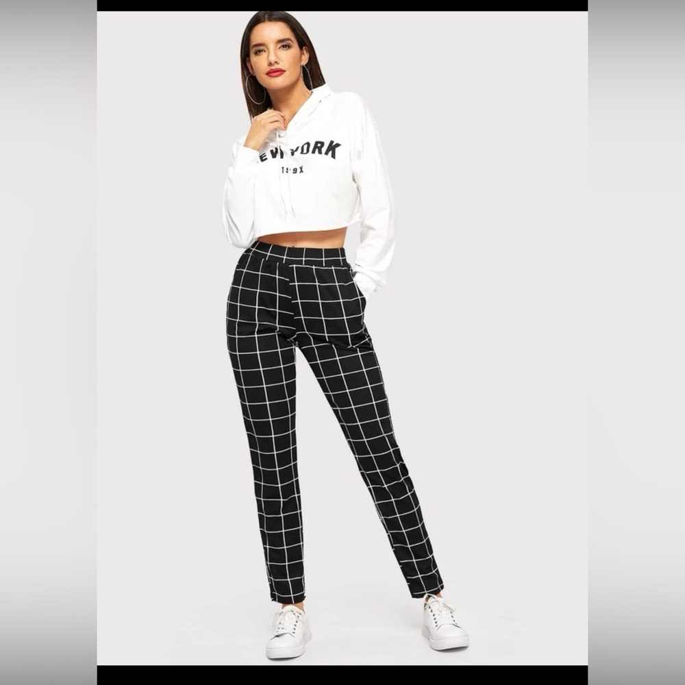 SHEIN Unity Elastic Waist Slant Pocket Grid Pants